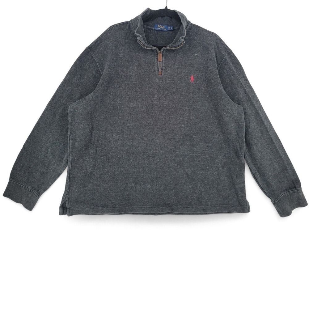 Polo Ralph Lauren Men‎ XL Pullover Cotton Gray 1/4 Zip Logo Sweatshirt